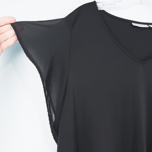 Susan Graver Premier Knit Tunic Sheer Chiffon Flutter Sleeves Womens 2X Black - Picture 9 of 16